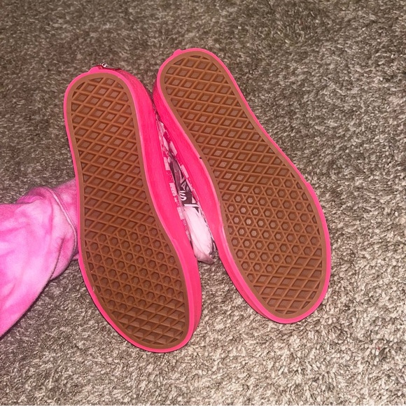 Custom Neon Pink Checkerboard Camo Sparkle Vans - Picture 4 of 5